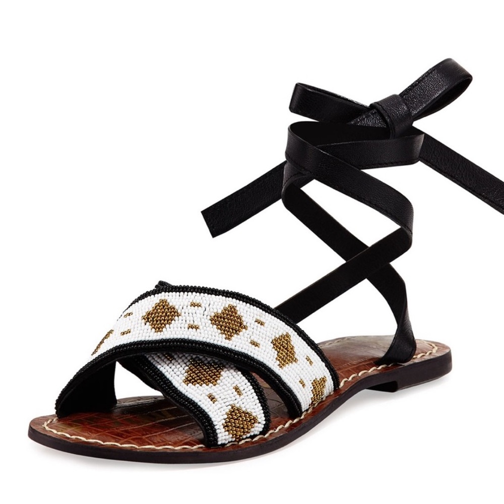 SAM EDELMAN Aztec Design Seed Bead Lace Strap Sandal